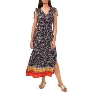 Vince Camuto Blk Floral Border Print Maxi Dress,V Neck, Slvls,  NWT, Sz. 0